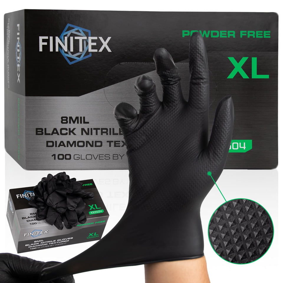 FINITEX heavy-duty black gloves with diamond texture for improved grip during tasks
