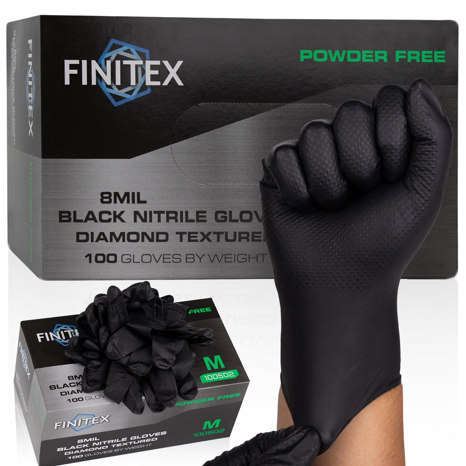 FINITEX heavy-duty nitrile gloves box on display, ready for tough tasks