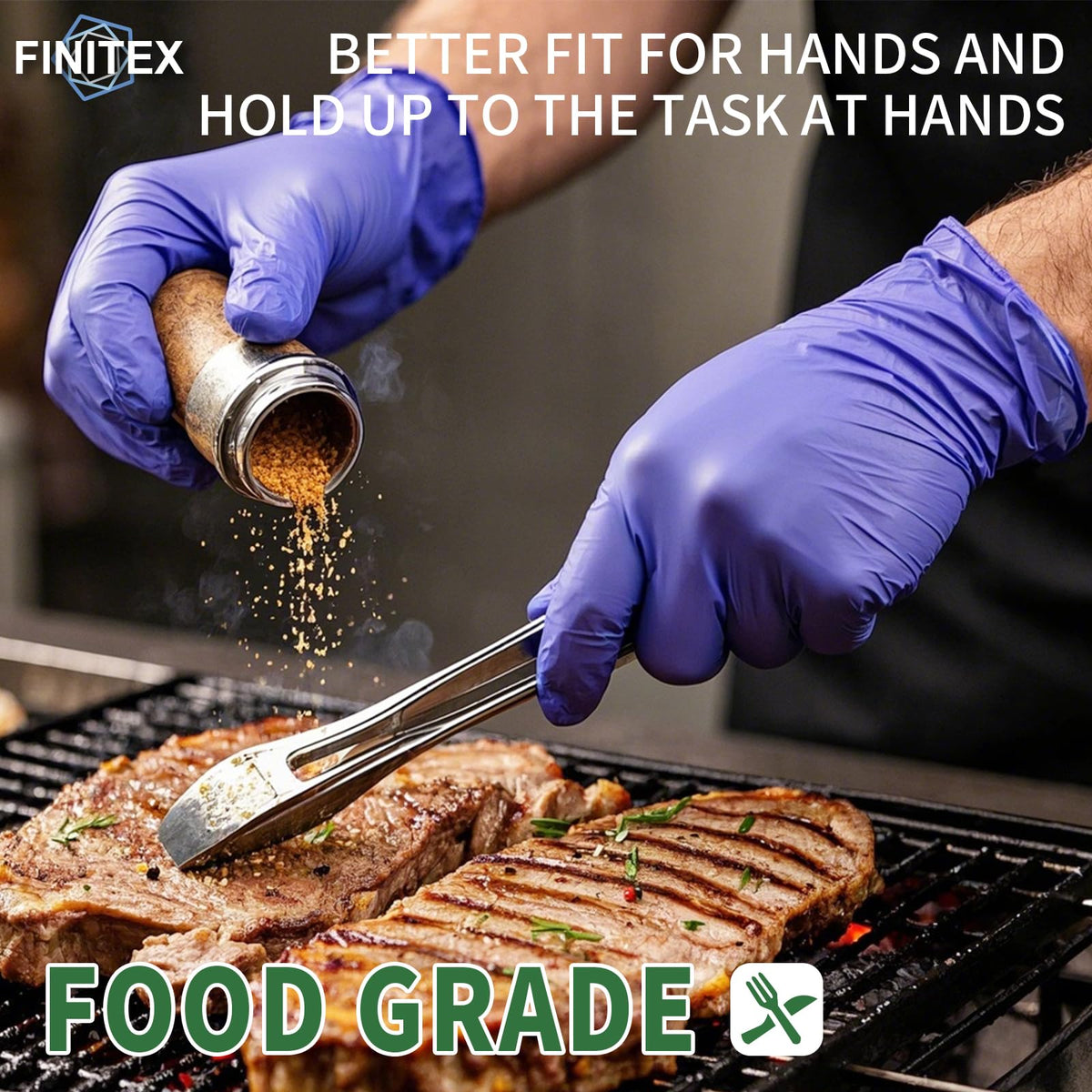 FINITEX nitrile gloves Ice Blue close-up shows tear-resistant durability.