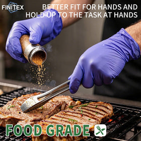 FINITEX nitrile gloves Ice Blue close-up shows tear-resistant durability.