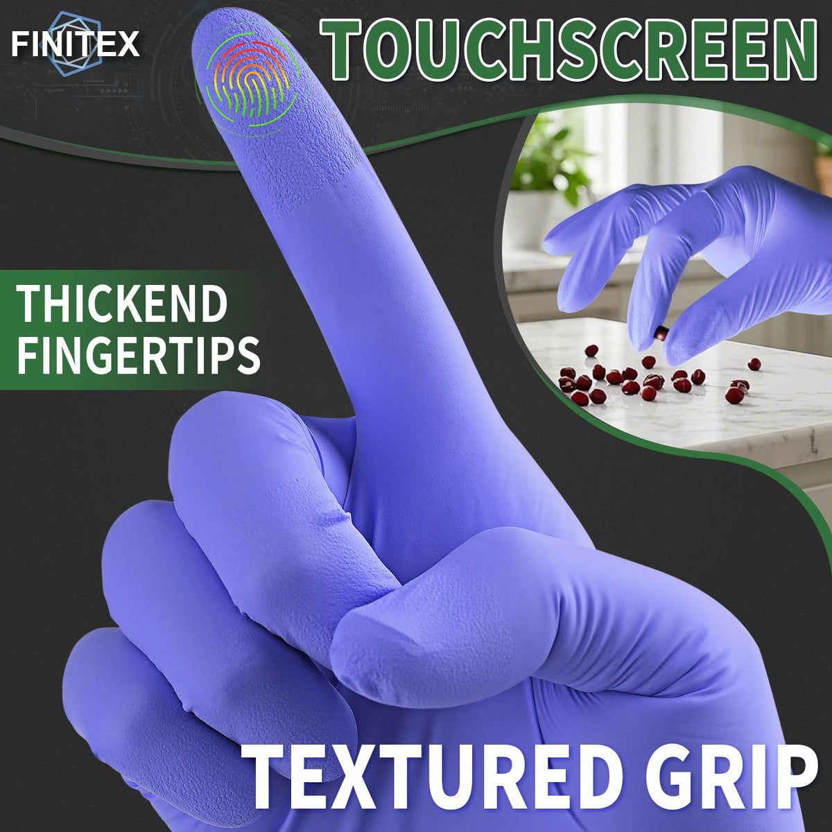 FINITEX nitrile gloves Ice Blue easy to don and doff.
