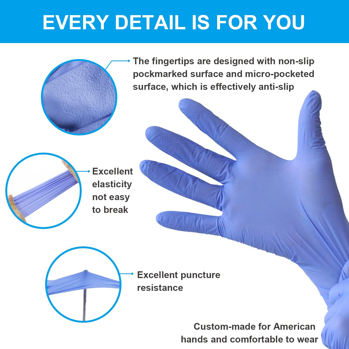 FINITEX nitrile gloves Ice Blue latex-free protection for sensitive hands.