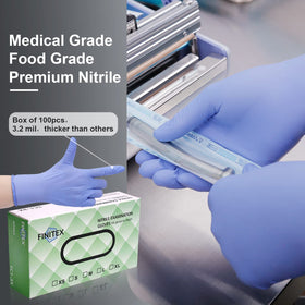 FINITEX nitrile gloves Ice Blue powder-free design reduces residue.