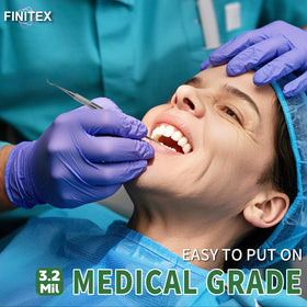FINITEX nitrile gloves Ice Blue textured fingertips improve grip.
