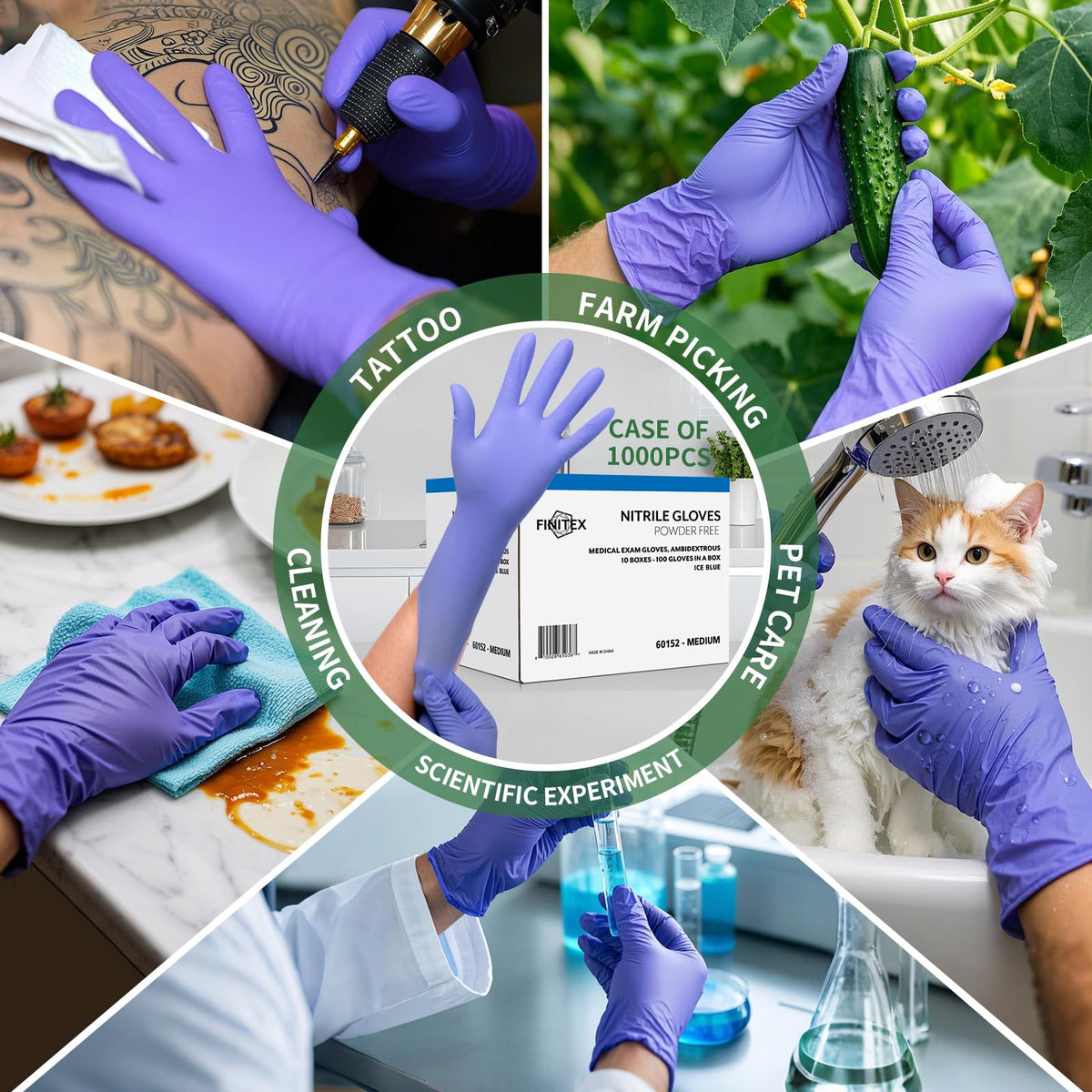 FINITEX nitrile gloves Ice Blue touchscreen compatibility for mobile work.