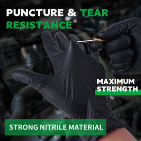 FINITEX black nitrile gloves showing latex-free and powder-free design