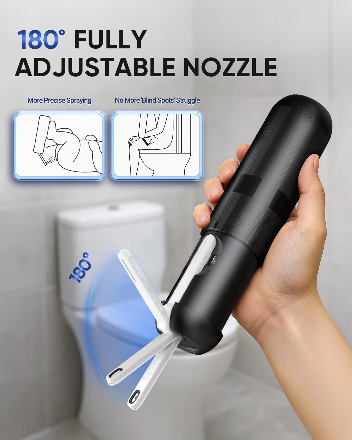 Finpola travel bidet powered by a 1000mAh battery for reliability away from outlets.