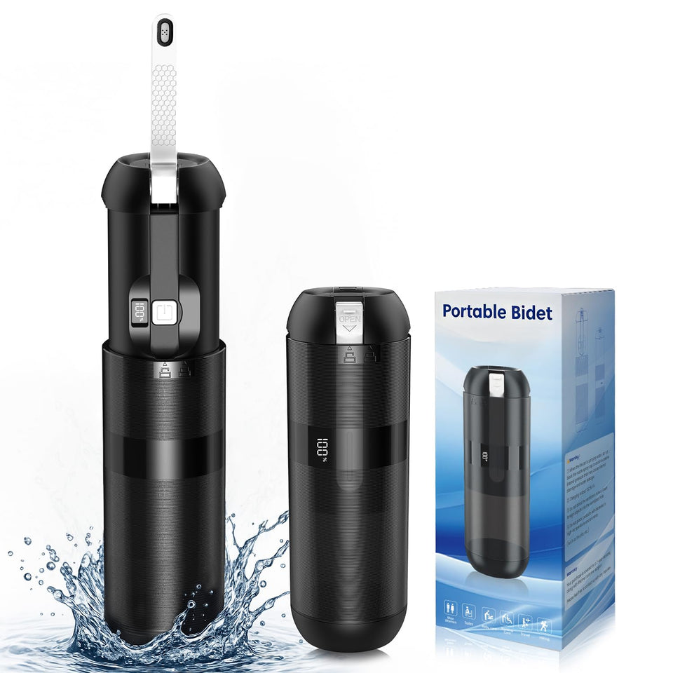 Finpola portable bidet with 180° nozzle for precise cleansing on the go.