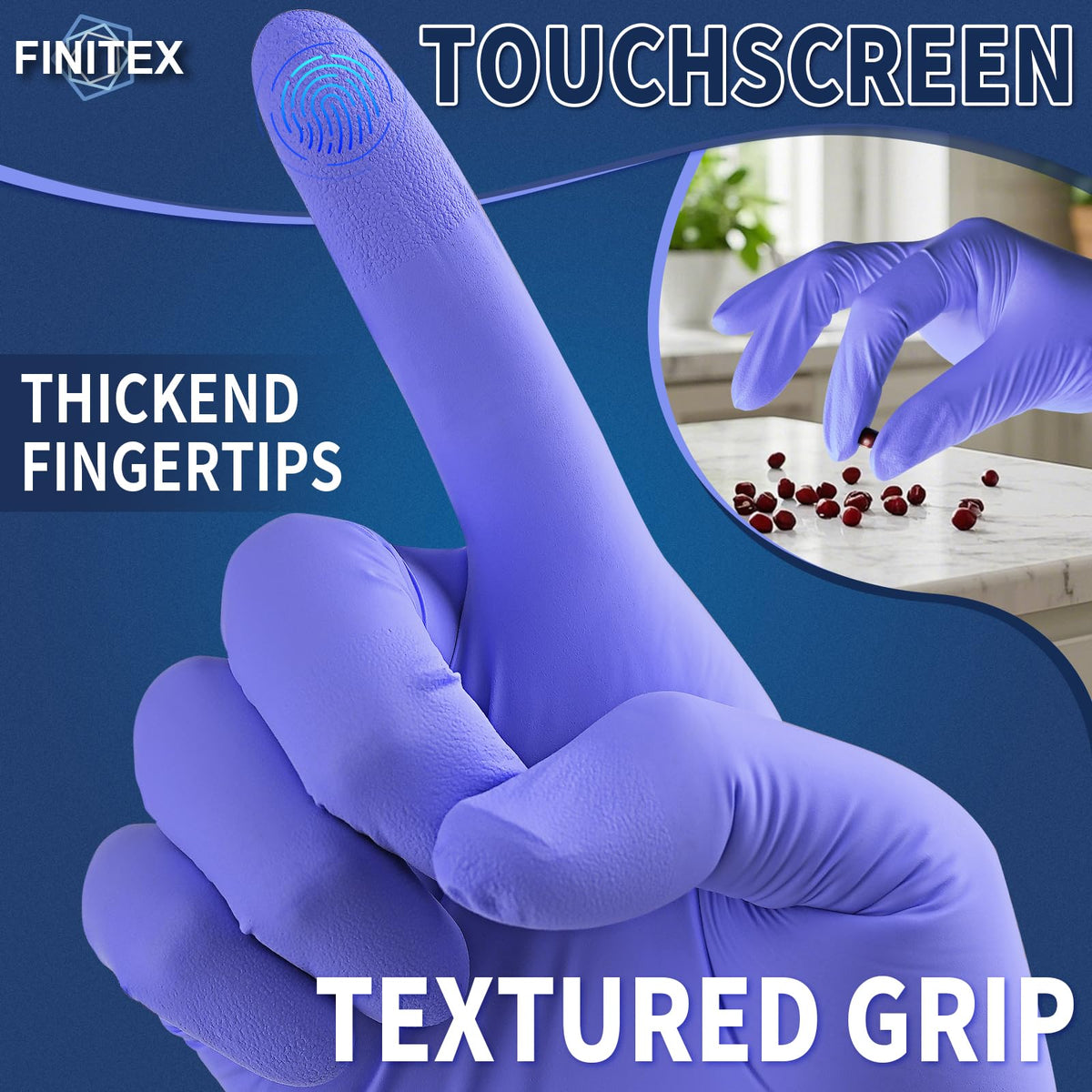 FINITEX ice blue finger texture improves grip.