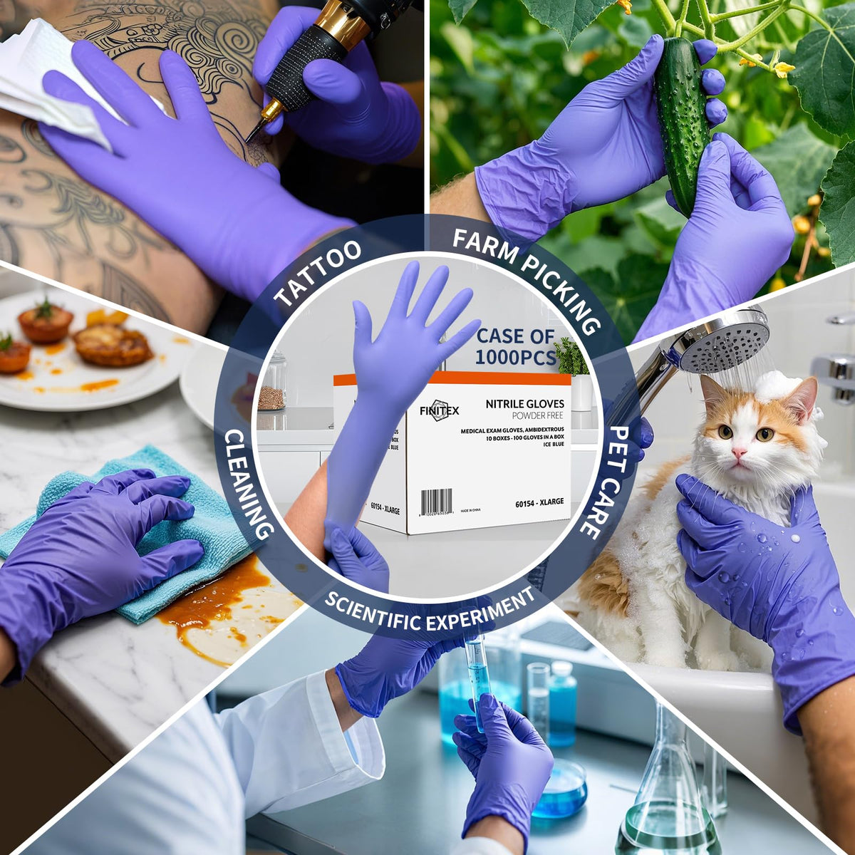 FINITEX ice blue gloves suited for food prep.