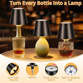 Fintoriel bottle lamp with black shade and metallic base adds elegance