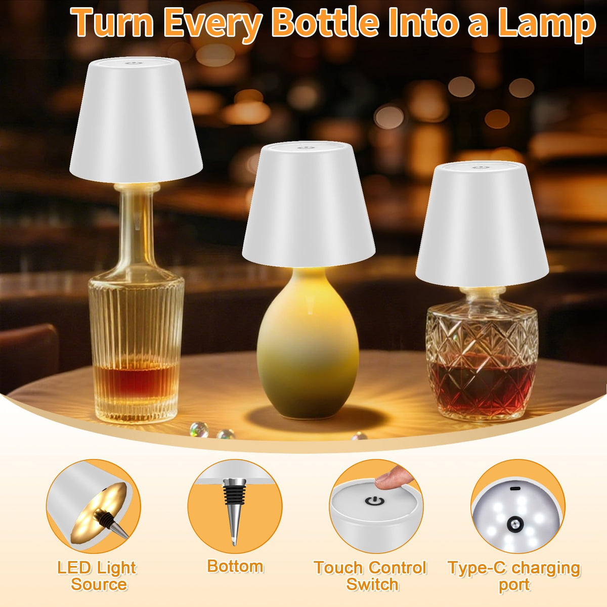 Fintoriel bottle lamp creating a dinner party ambiance at a table setting.