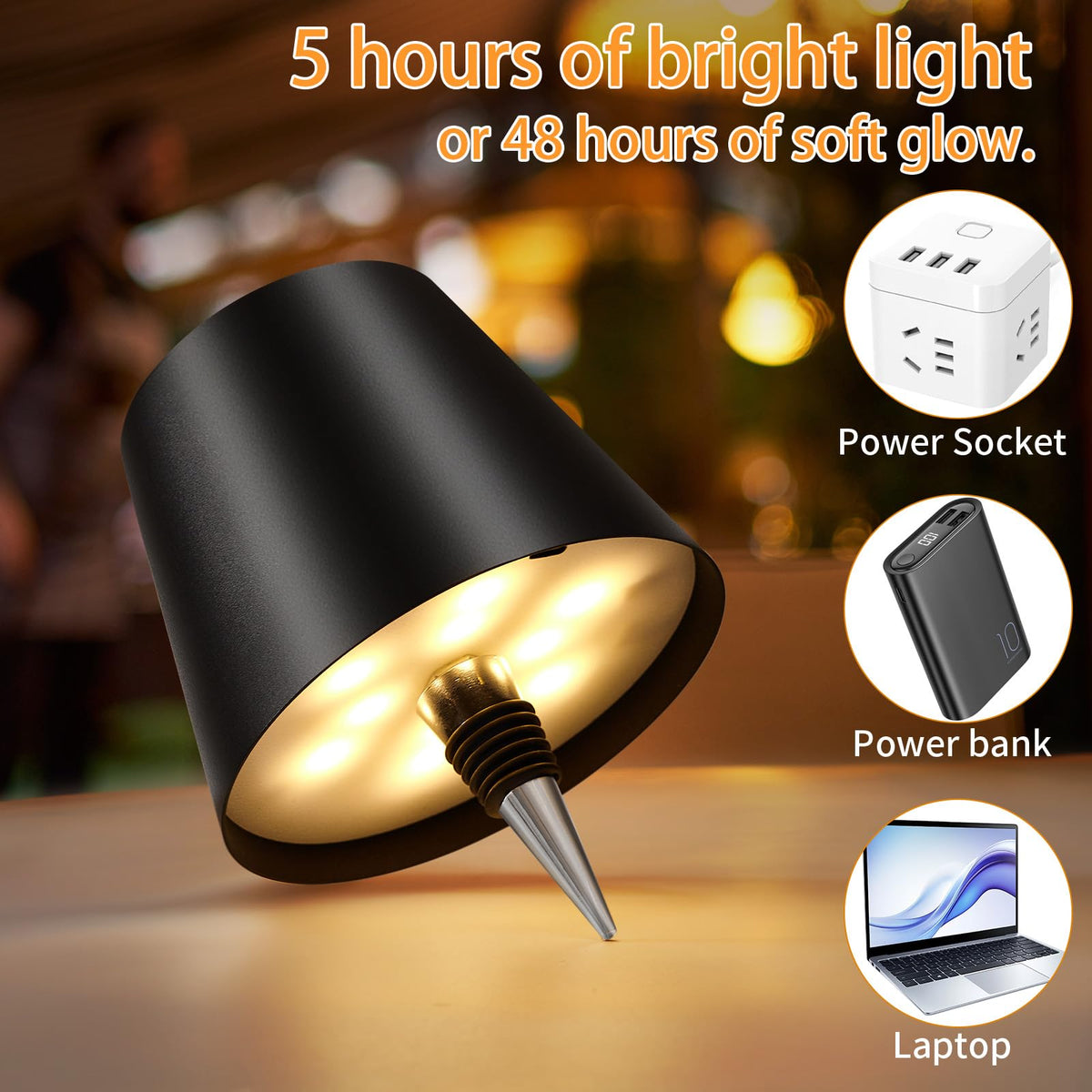 Fintoriel rechargeable bottle lamp charging via USB for cordless use