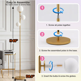 Fiqevs 3-globe floor lamp frosted shades create even illumination without glare