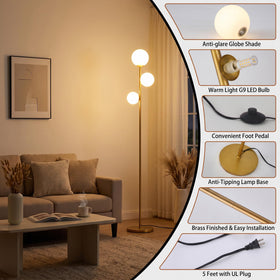 Fiqevs 3-globe floor lamp led bulbs included for immediate use