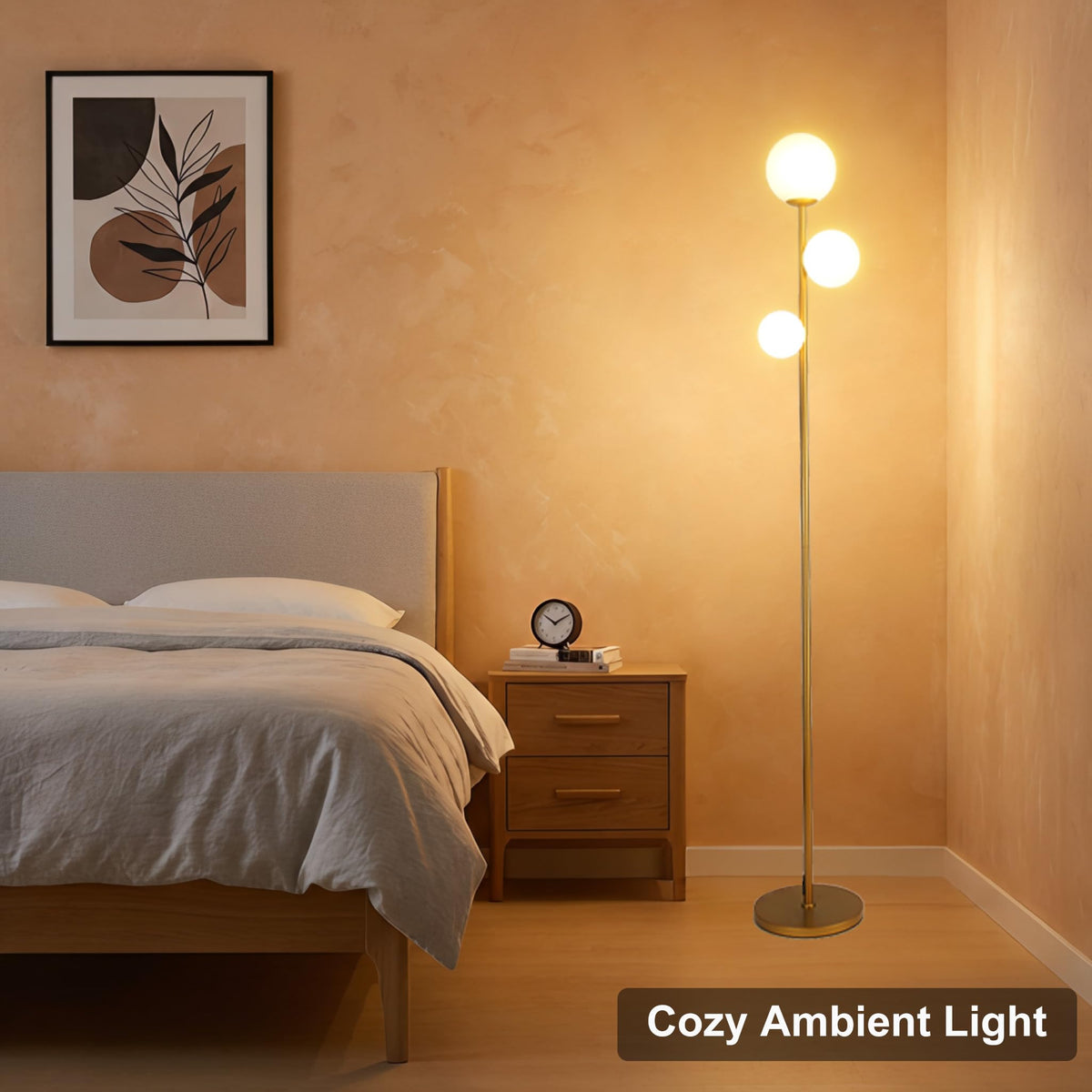 Fiqevs 3-globe floor lamp room setup demonstrating versatile placement