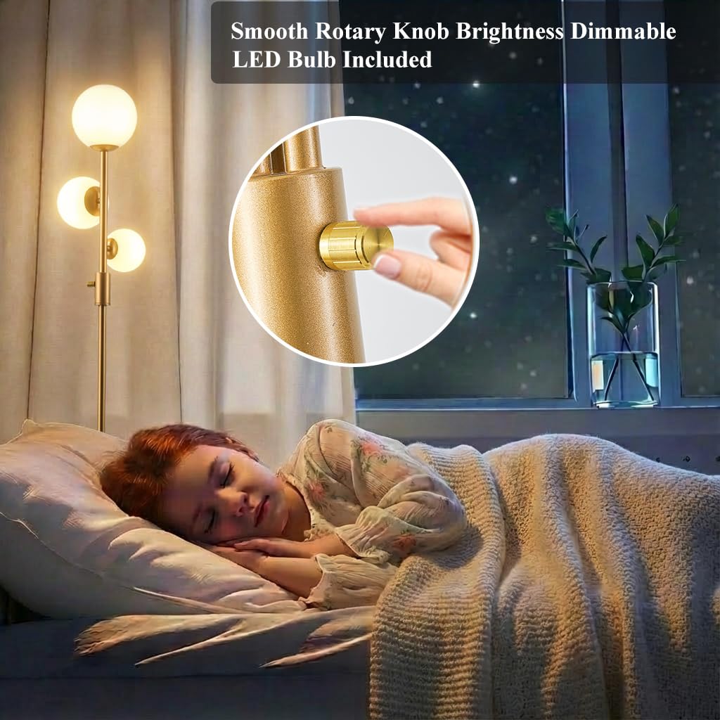 Fiqevs dimmable floor lamp with frosted glass shades for soft, glare-free lighting.