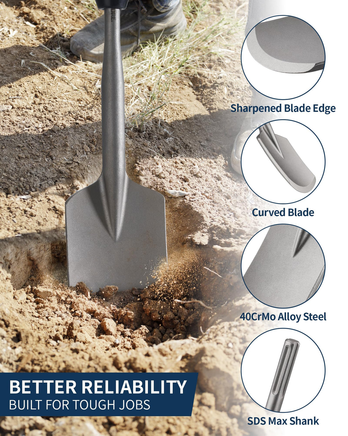 Firecore clay spade curved blade in action during digging
