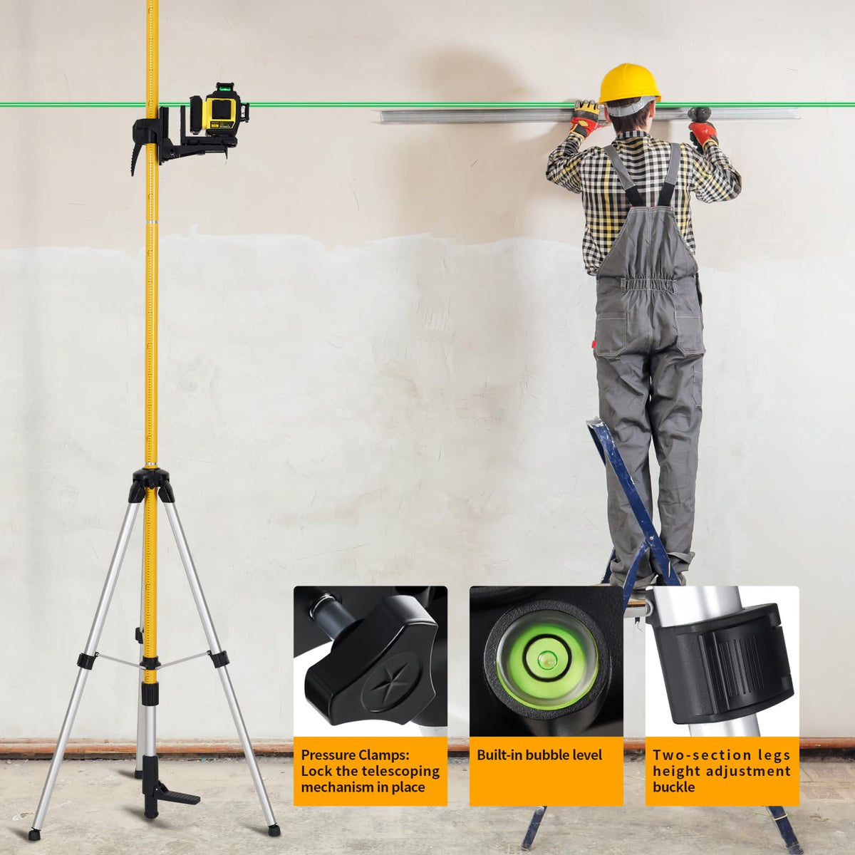 Firecore FLP370C tripod with bubble level for stable setup on uneven surfaces