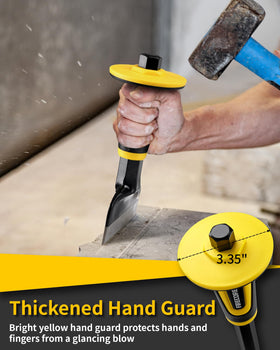 Firecore rock chisel hand guard highlighting safety during demolition tasks.