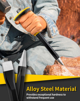 Firecore rock chisel rubber handle showing non-slip, comfortable grip for heavy use.