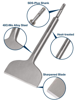 Firecore SDS Plus chisel side view highlights compatibility with common rotary hammers
