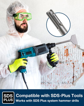 Firecore SDS Plus chisel cutting through thinset and mortar on concrete