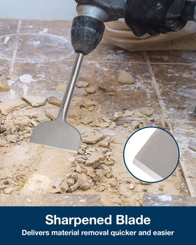 Firecore SDS Plus chisel in action removing tiles quickly and cleanly