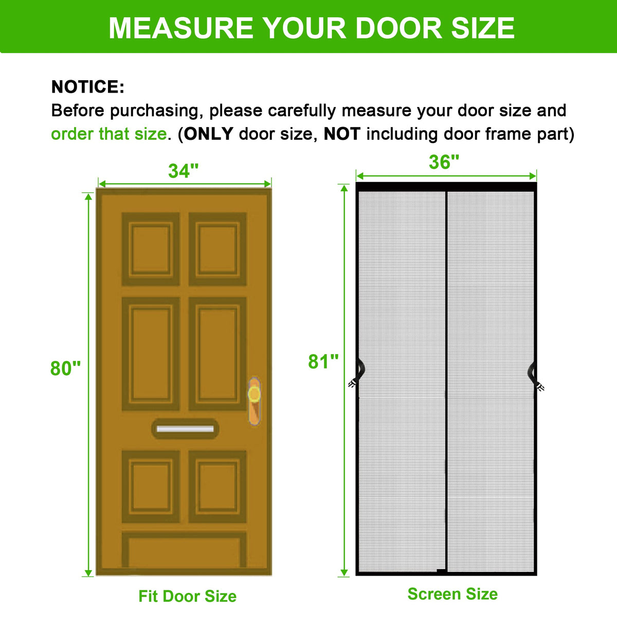 Firguny fiberglass mesh door detail at bottom weights for wind protection