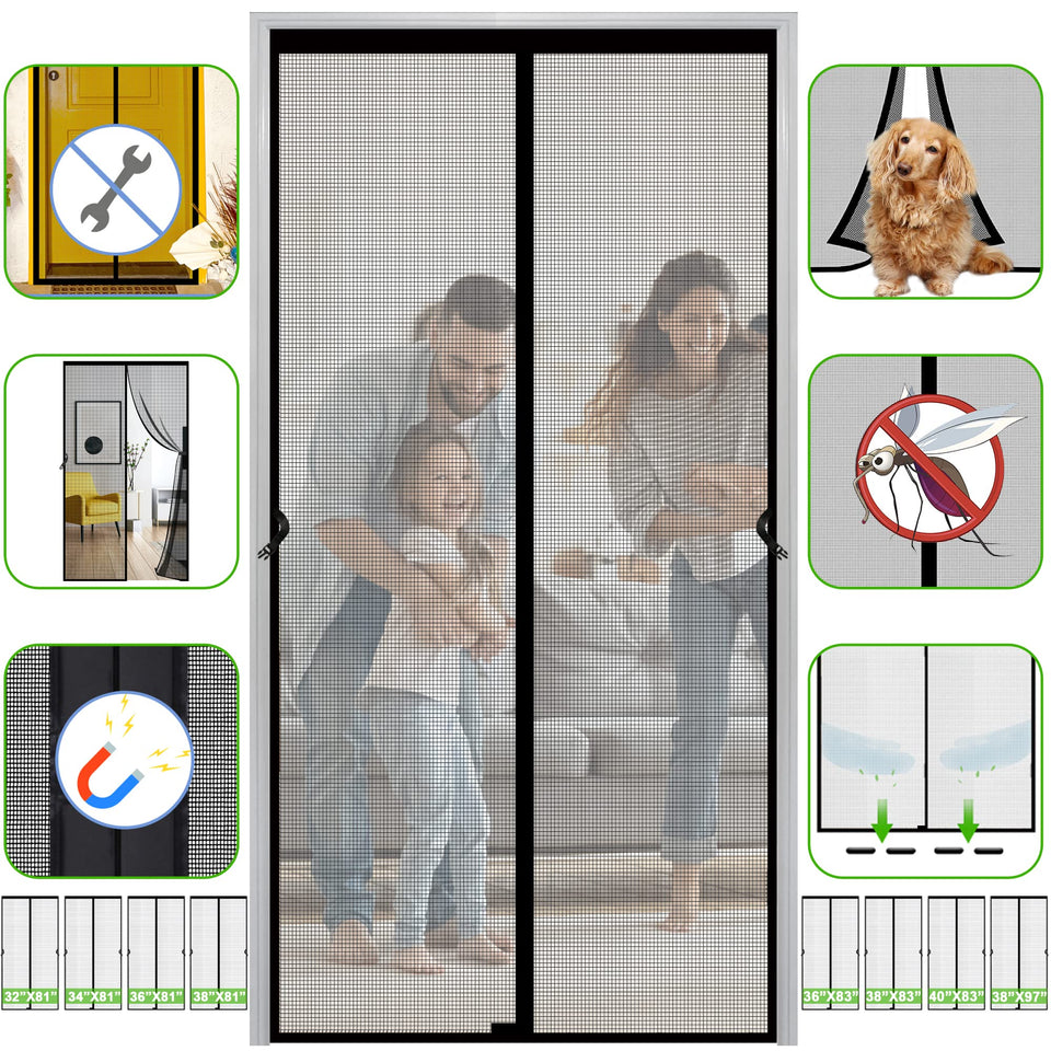 Firguny magnetic screen door demonstrates full-width closure for hands-free entry