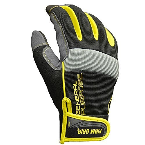 Close-up of Firm Grip gloves showing flexible spandex and leather for all-day comfort.