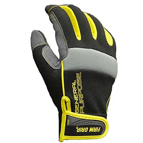 Close-up of Firm Grip gloves showing flexible spandex and leather for all-day comfort.