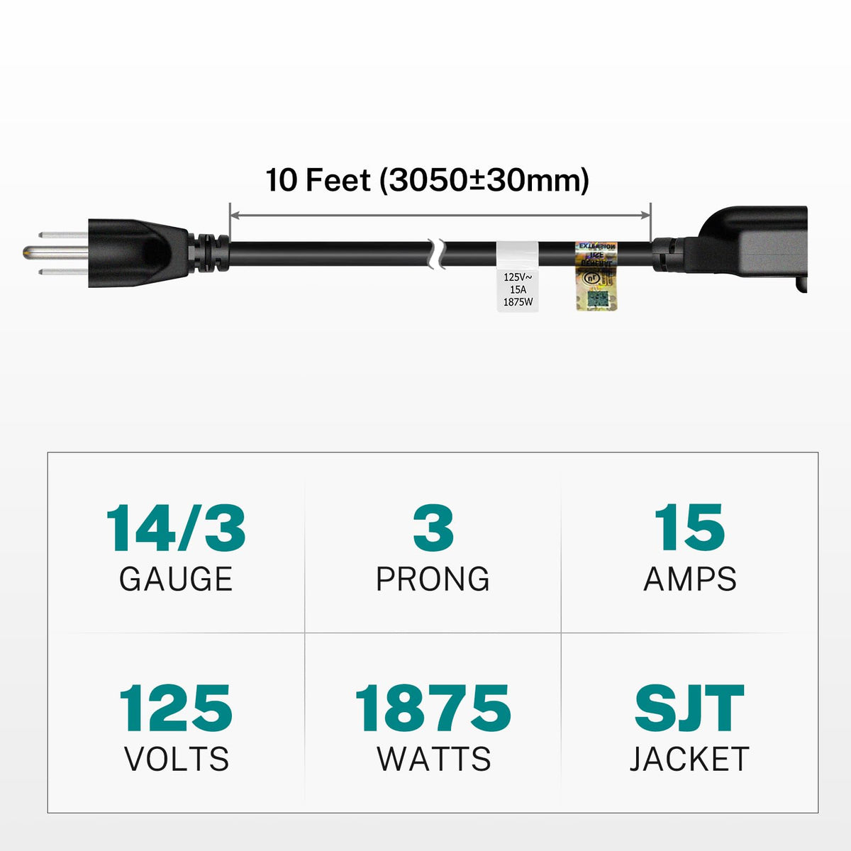 FIRMERST extension cord 14 AWG thick-wire design for safer high-power performance.