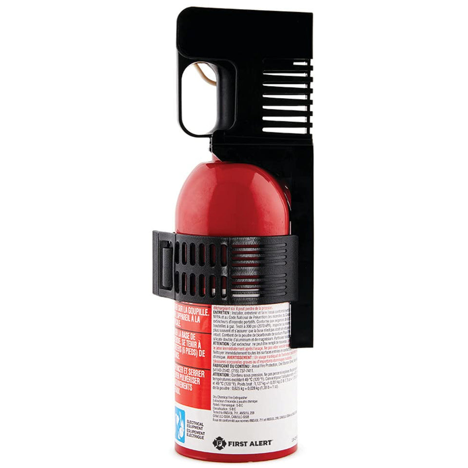 First Alert Auto5 car fire extinguisher front view with easy-to-read gauge for readiness