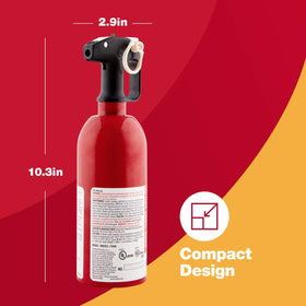 First Alert Auto5 compact extinguisher stored in vehicle trunk for easy access