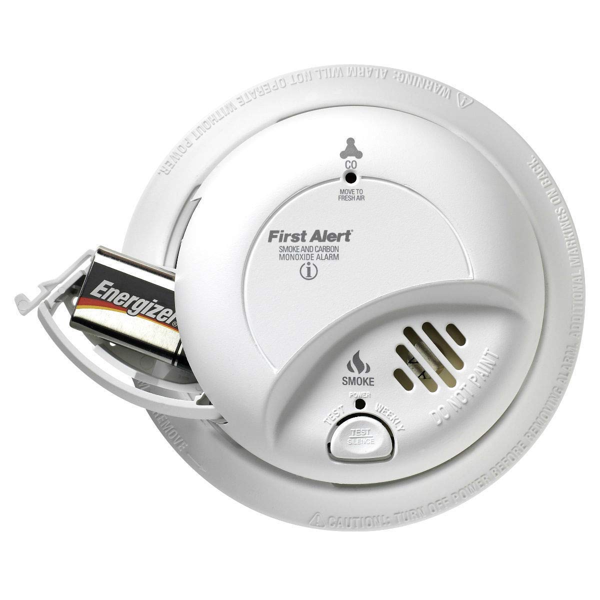 First Alert BRK SC9120FF test/silence button in use simplifies routine checks