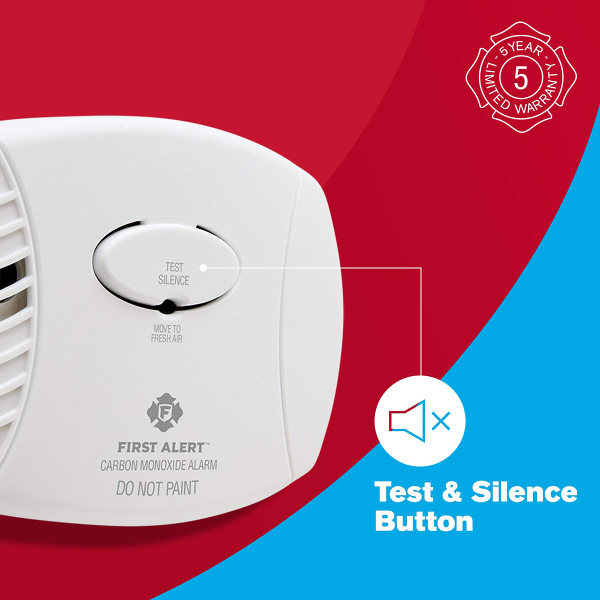 First Alert CO400 85-decibel alarm active with visible indicator provides clear alerts