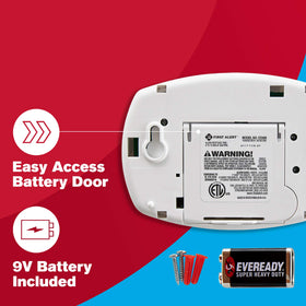 First Alert CO400 battery-compartment back view highlights simple battery access