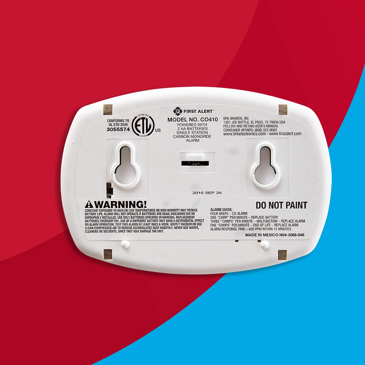 First Alert CO410 wall mount option for convenient installation.