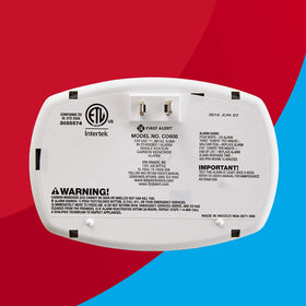 First Alert CO600 85 dB alarm sounding to indicate elevated CO levels