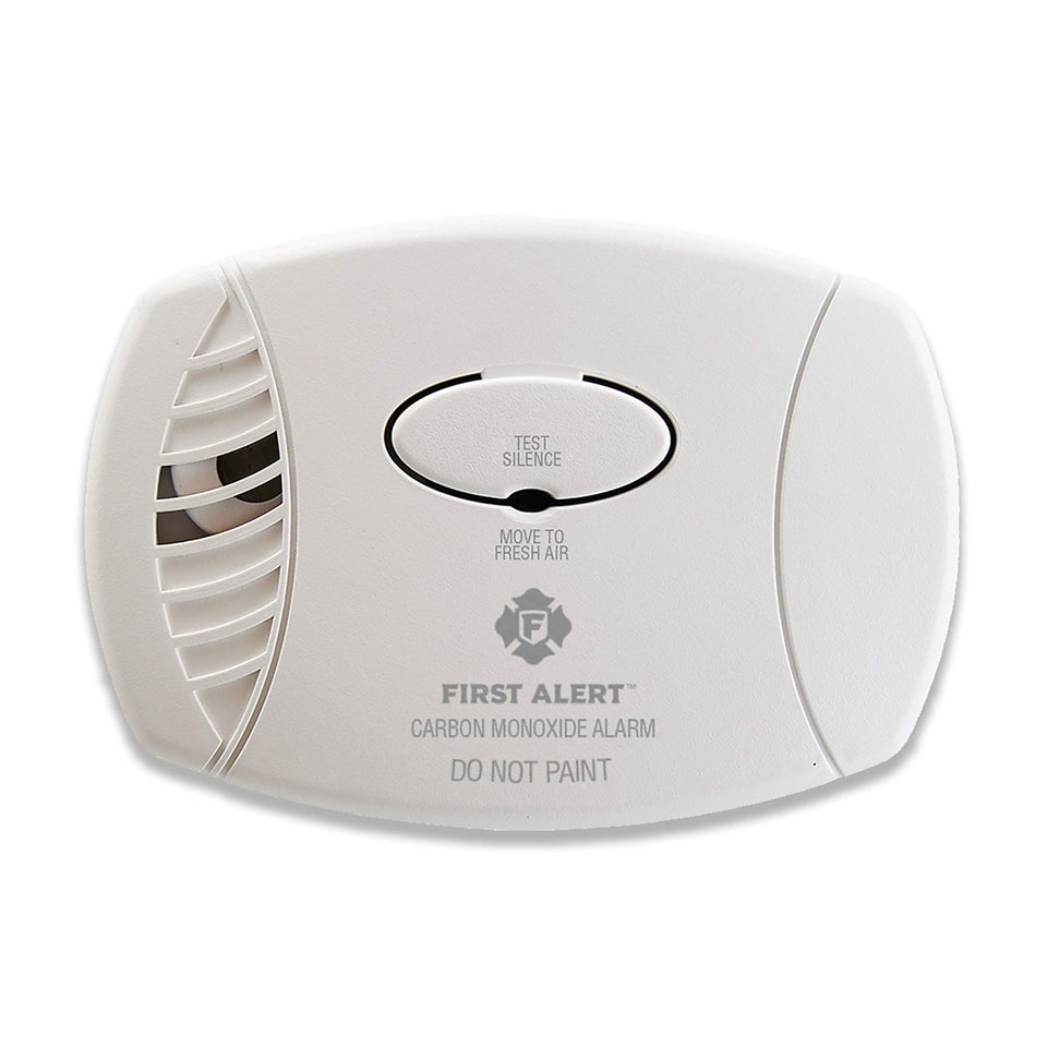 First Alert CO600 plug-in detector mounted in a wall outlet for continuous monitoring