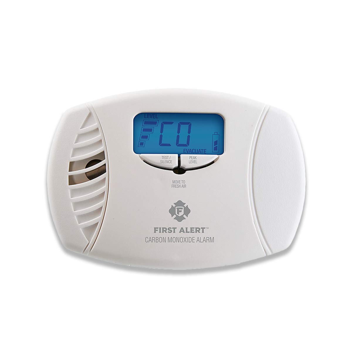 First Alert CO615 plug-in detector with digital display showing CO ppm