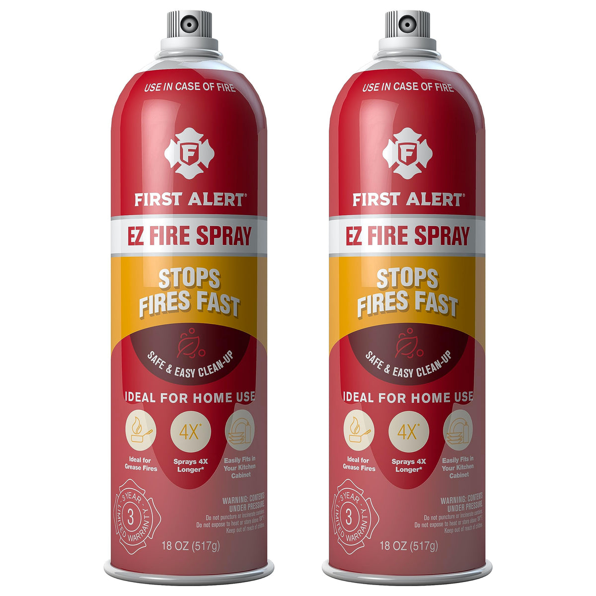 First Alert EZ Fire Spray 2-pack AF400-2, convenient dual cans for quick home fire response.