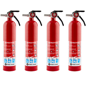 First Alert Home1-4 extinguisher front view with red metal body for quick home use