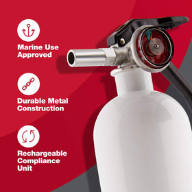 First Alert Marine1 extinguisher safety pin prevents tampering