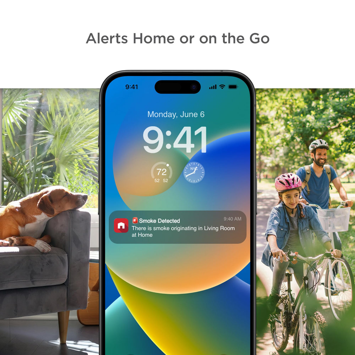 First Alert SC5 smart alarm phone notification shows mobile alerts for smoke or CO events.