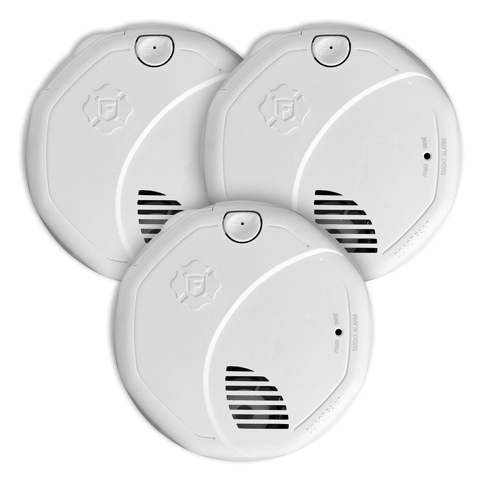 First Alert SM300-AC smoke alarm front view with dual sensors for fast and slow fires