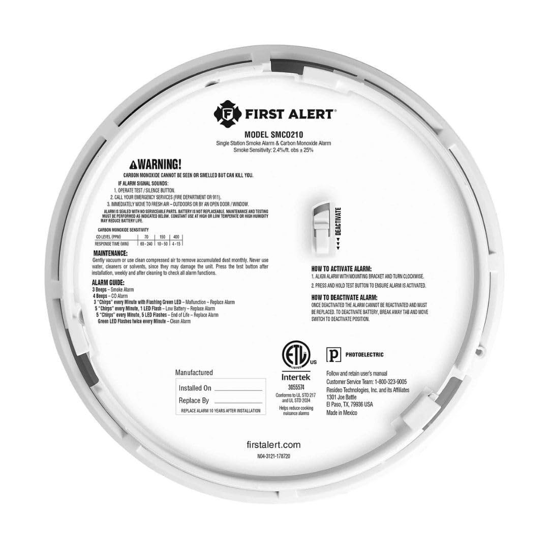 First Alert SMCO210 precision detection technology reduces nuisance alarms while early warnings