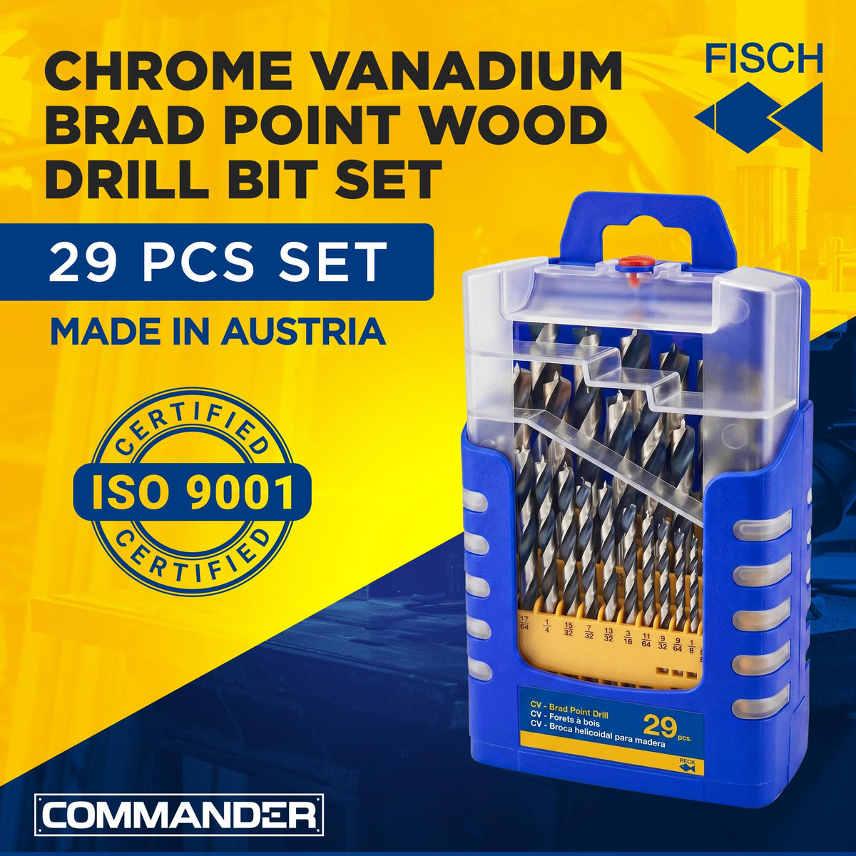Fisch precision-tip drill bits improve entry control and reduce tear-out in woods.
