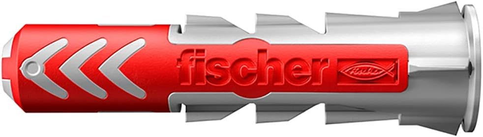 fischer DuoPower plug and screw closeup demonstrates compact two-component design for solid and hollow materials